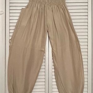 Beige High-Waisted Pants